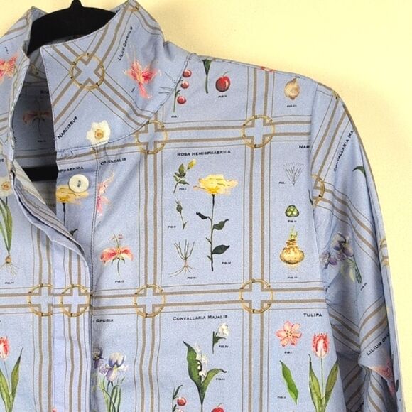 Holly Shae Designs Blue Botanical Standing Collar Tunic Blouse NWT - Picture 5 of 13